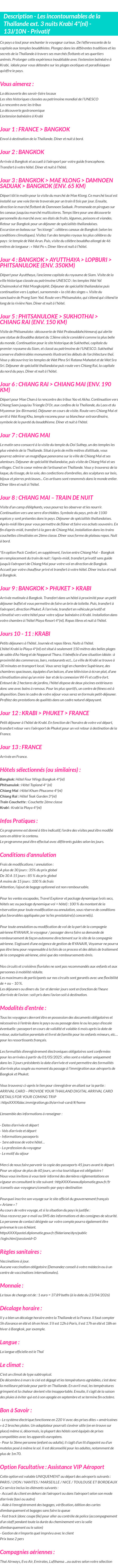 Détails du séjour
