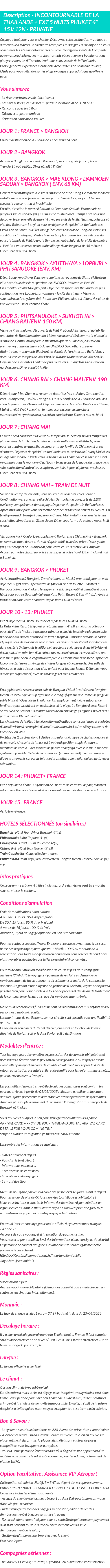 Détails du séjour