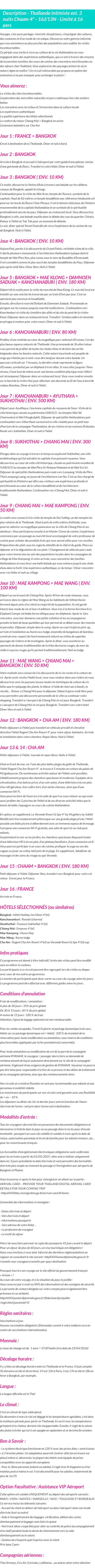 Détails du séjour