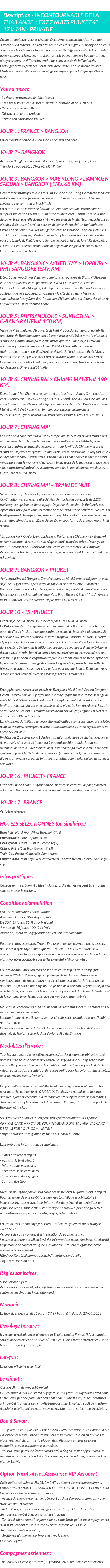 Détails du séjour