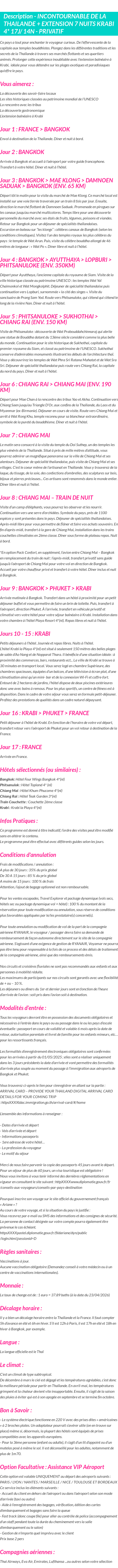 Détails du séjour