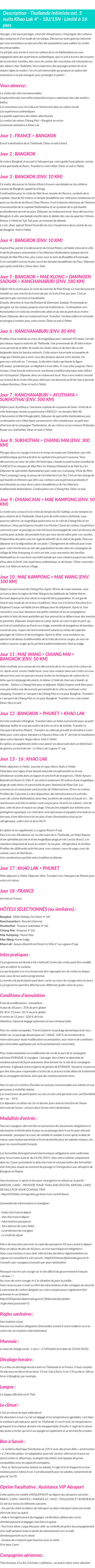 Détails du séjour