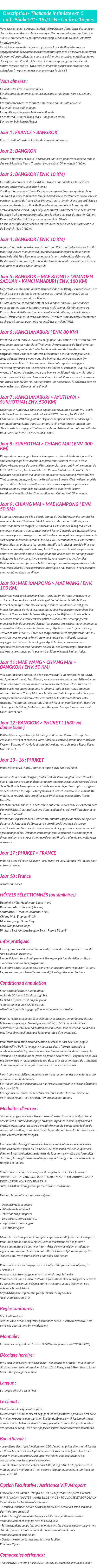 Détails du séjour