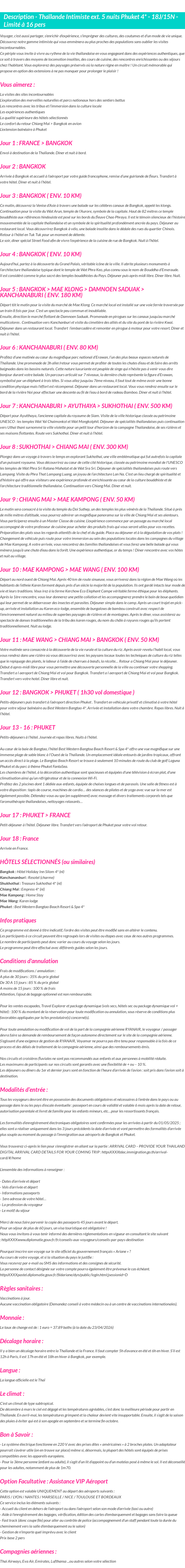 Détails du séjour