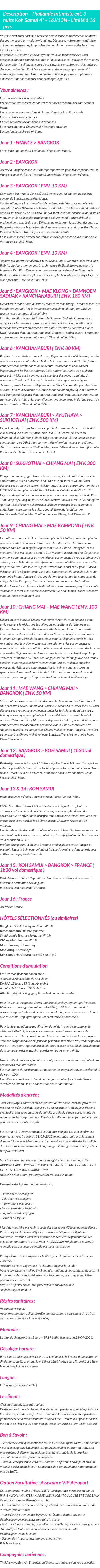 Détails du séjour