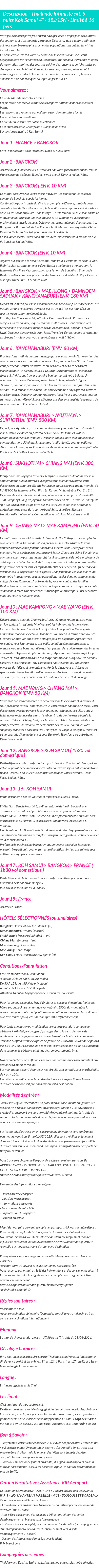 Détails du séjour