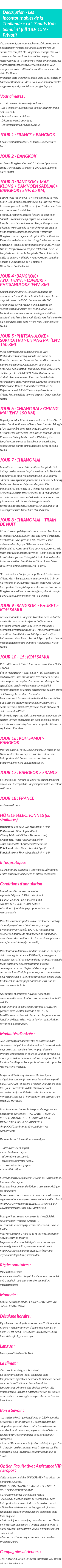 Détails du séjour