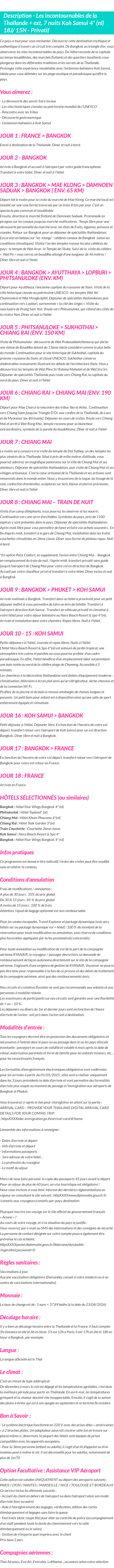Détails du séjour