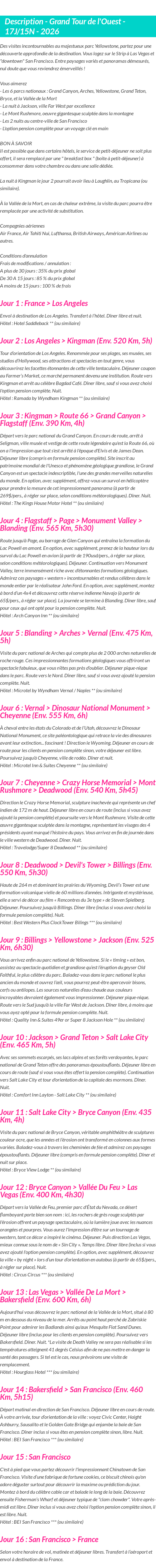 Détails du séjour
