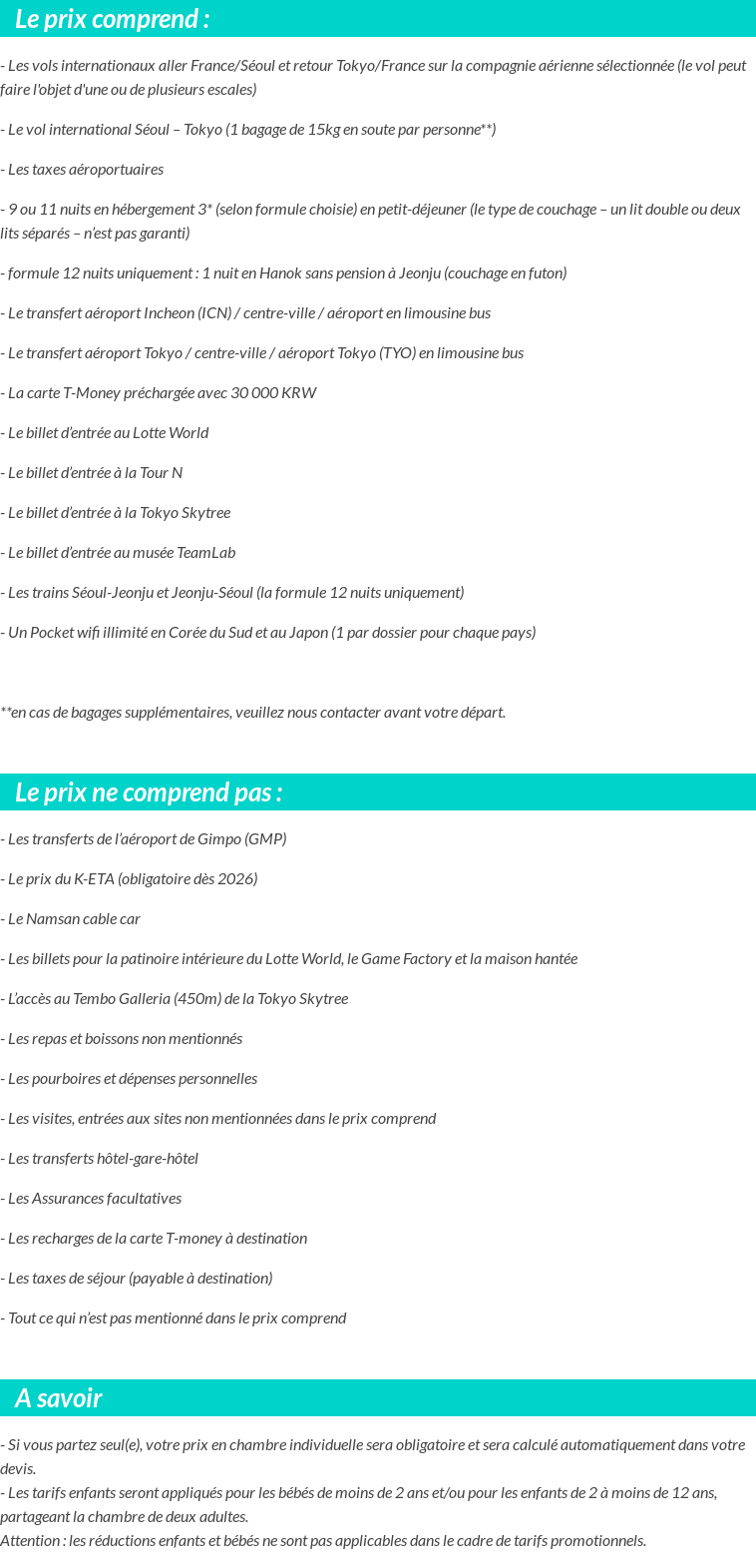 Conditions tarifaires