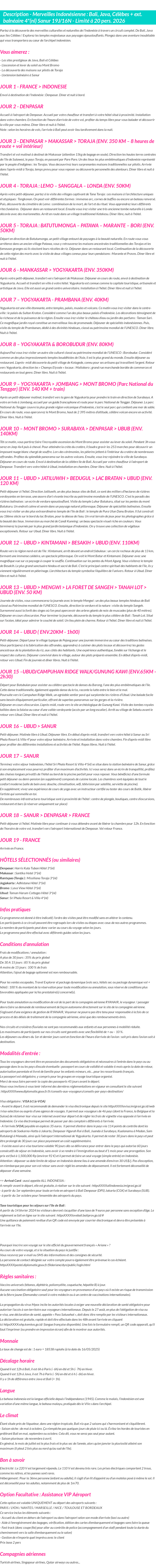 Détails du séjour