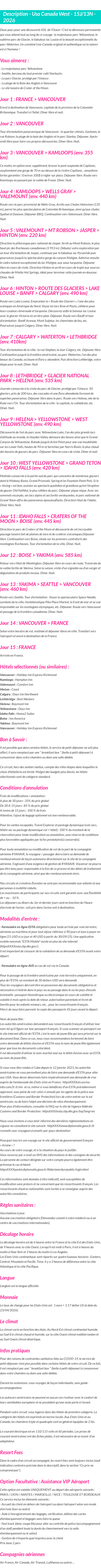 Détails du séjour
