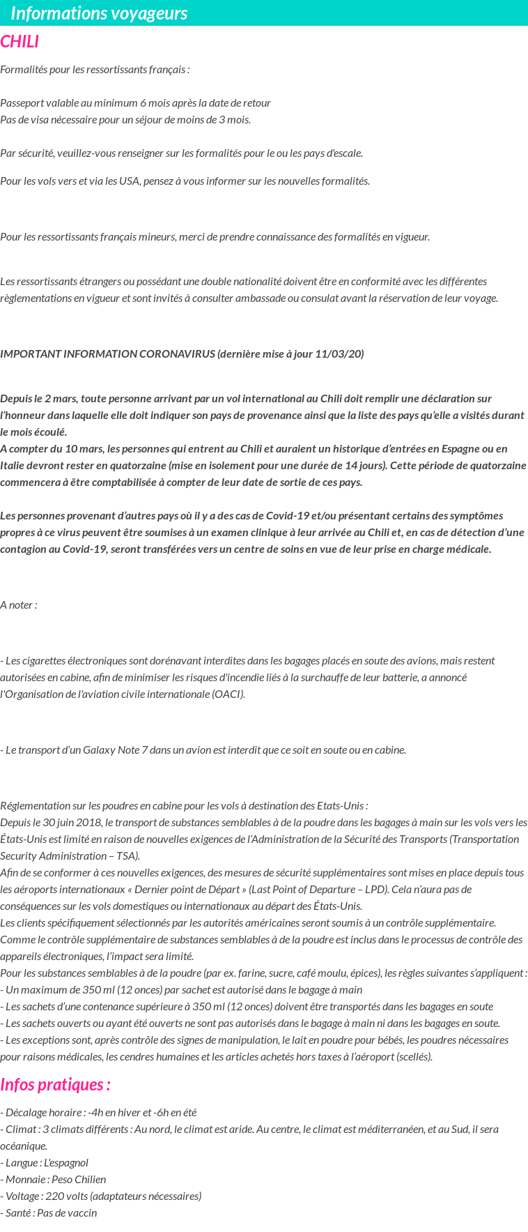 Formalités et infos voyageurs