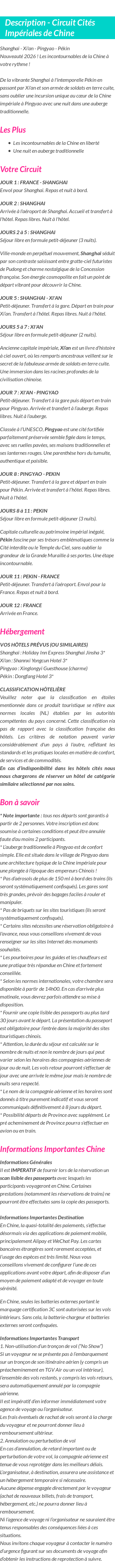Détails du séjour
