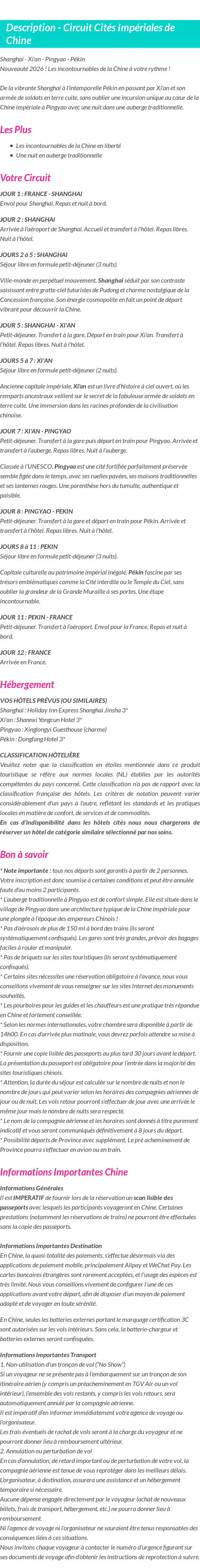 Détails du séjour