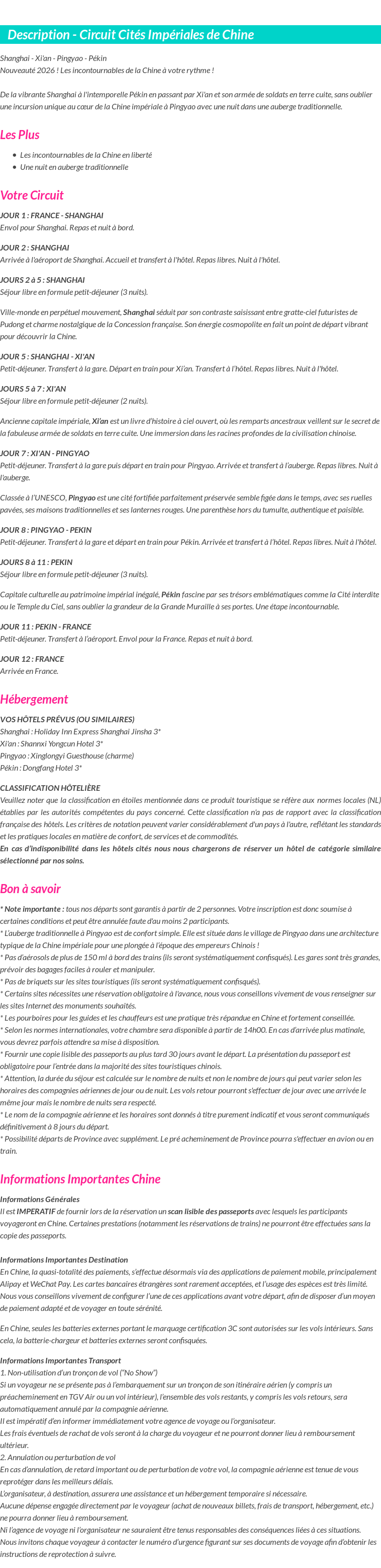 Détails du séjour