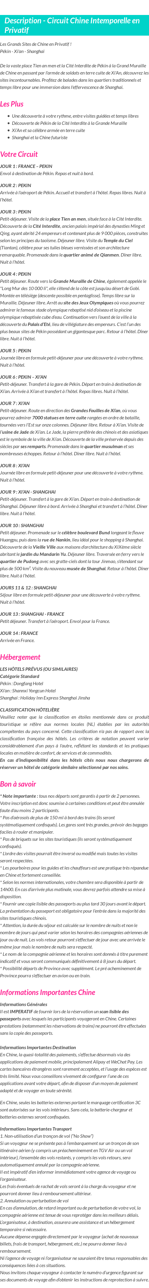 Détails du séjour