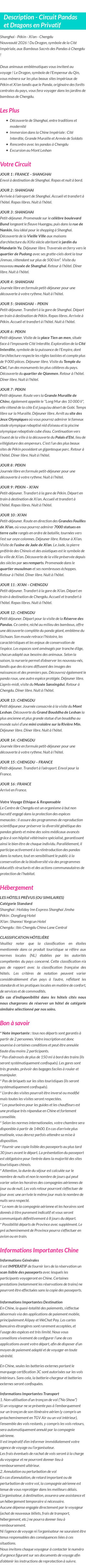 Détails du séjour