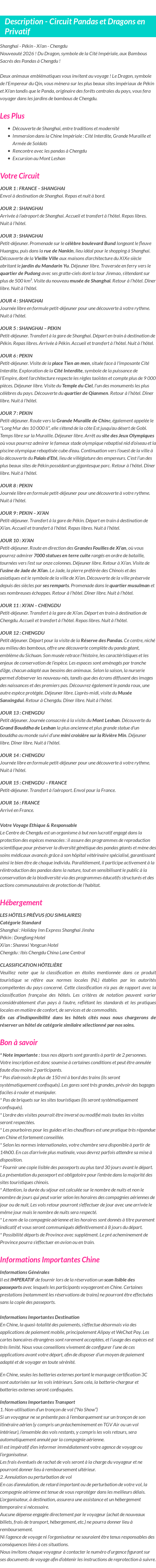 Détails du séjour