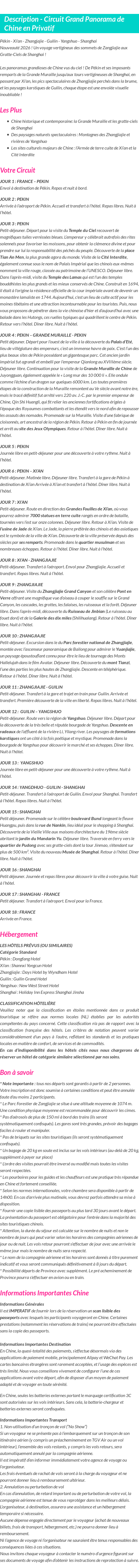 Détails du séjour