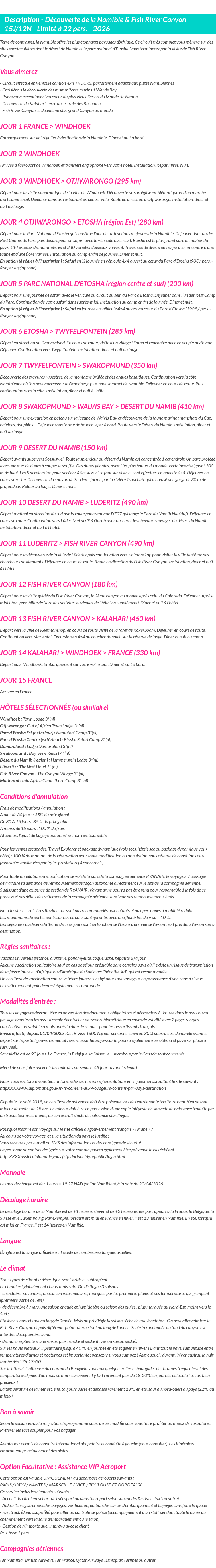 Détails du séjour