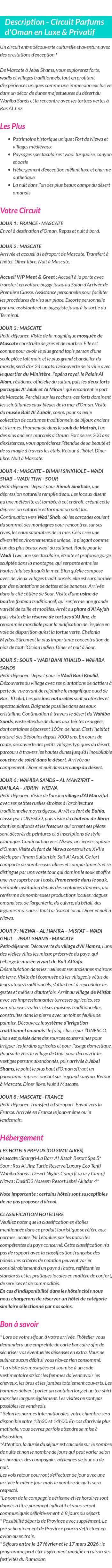 Détails du séjour
