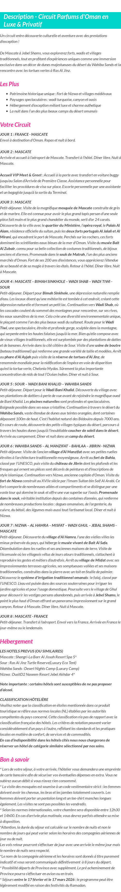 Détails du séjour