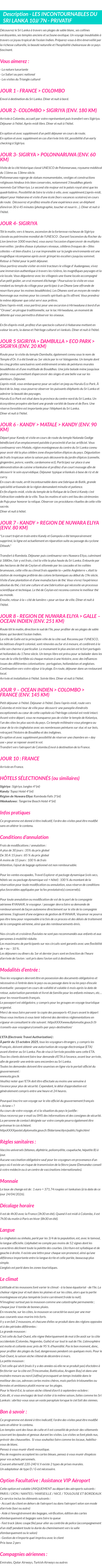 Détails du séjour