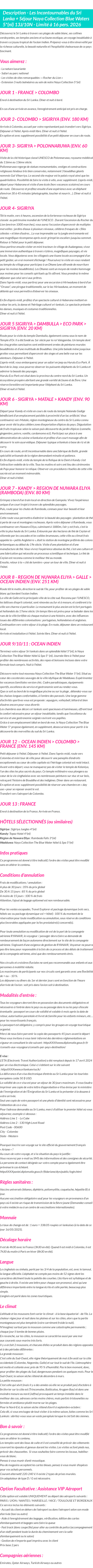 Détails du séjour