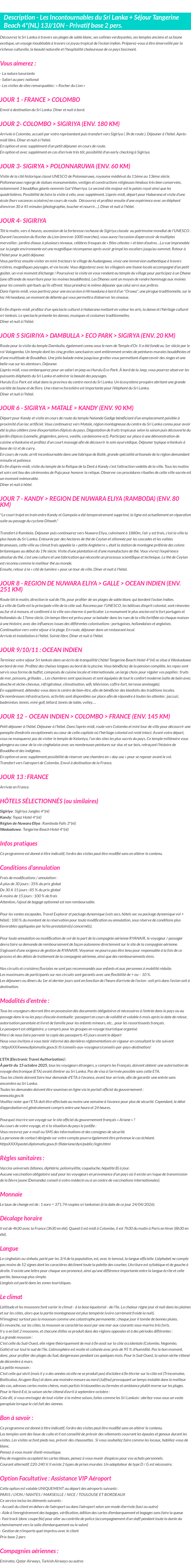 Détails du séjour