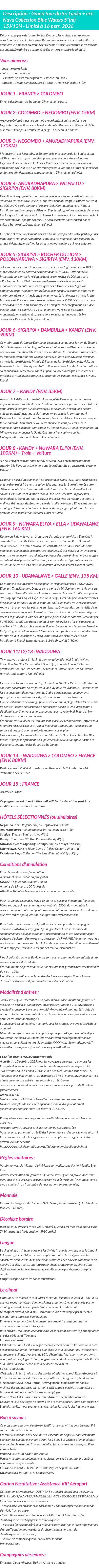 Détails du séjour