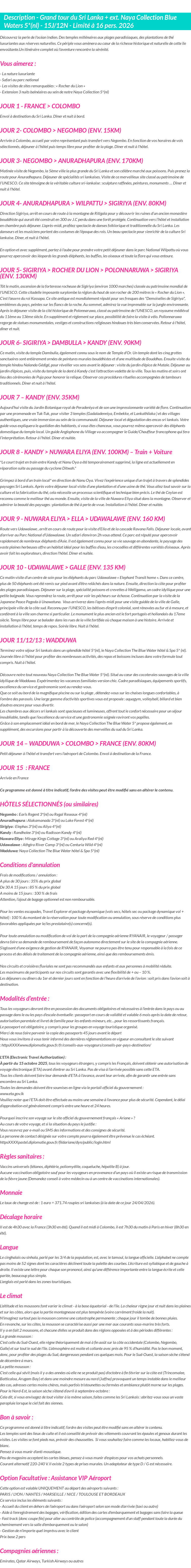 Détails du séjour