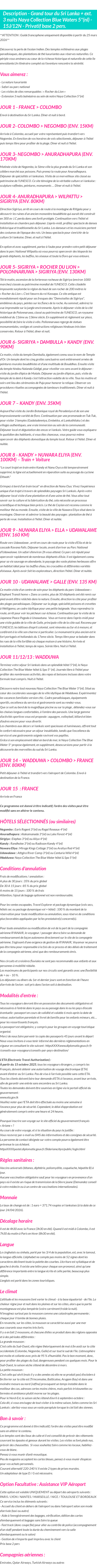 Détails du séjour