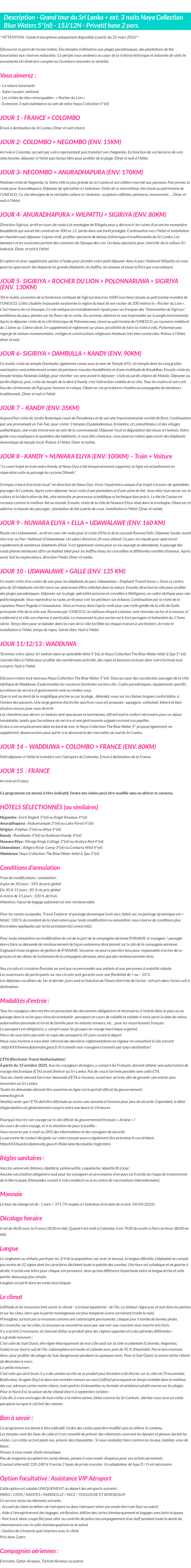 Détails du séjour