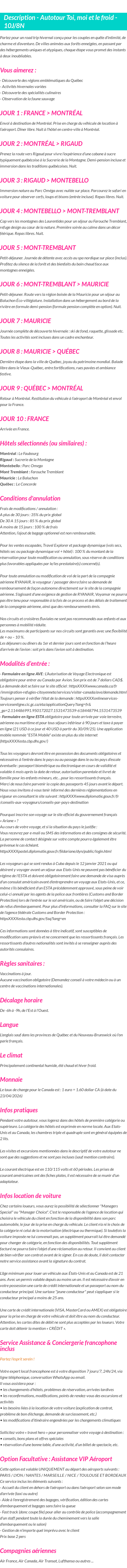 Détails du séjour