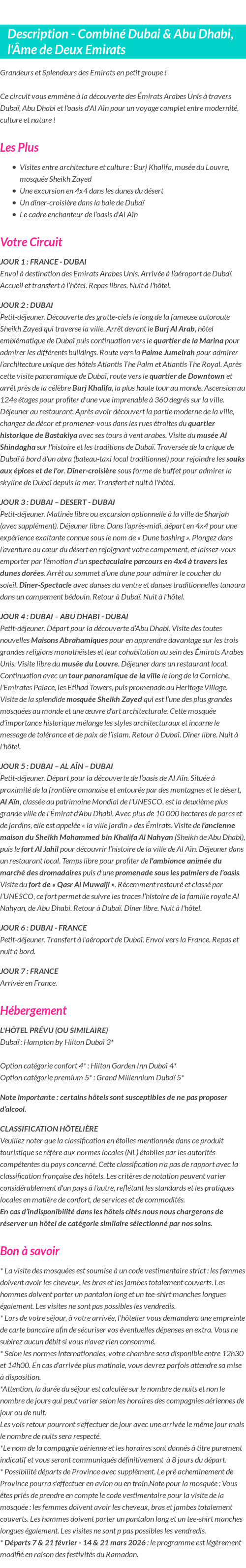 Détails du séjour