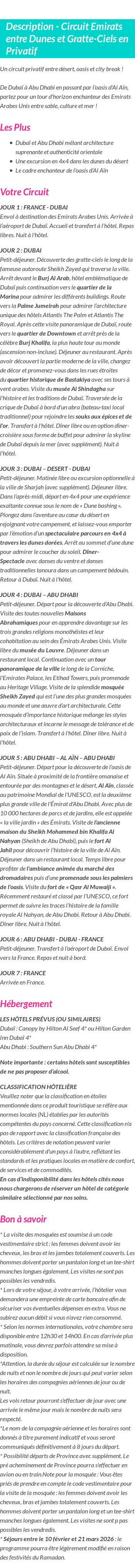 Détails du séjour