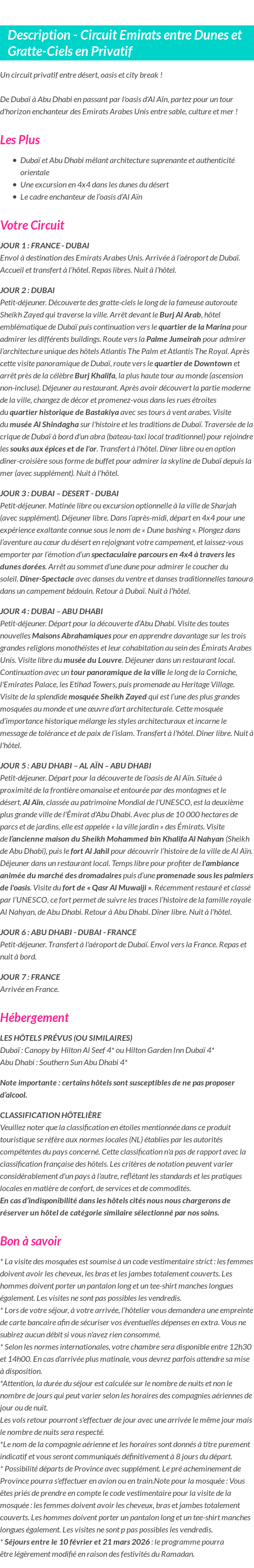 Détails du séjour
