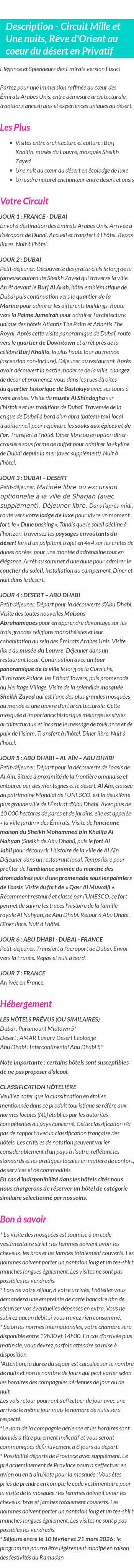 Détails du séjour