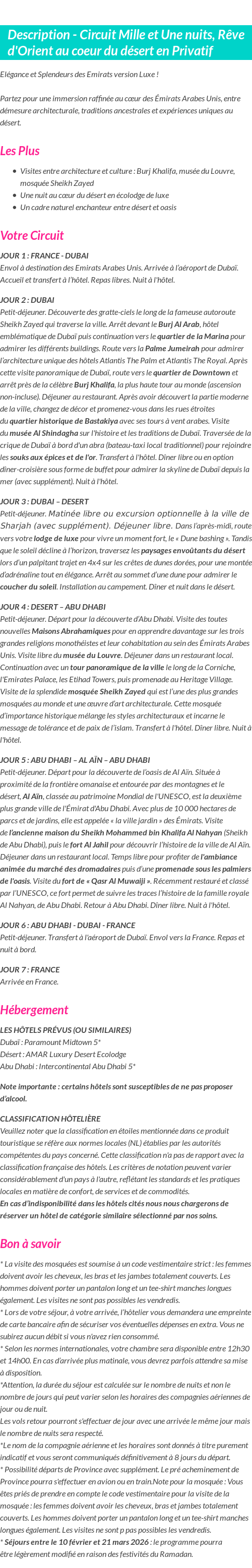 Détails du séjour