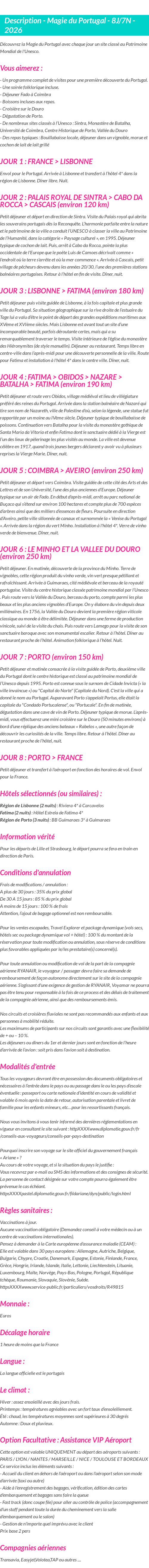 Détails du séjour