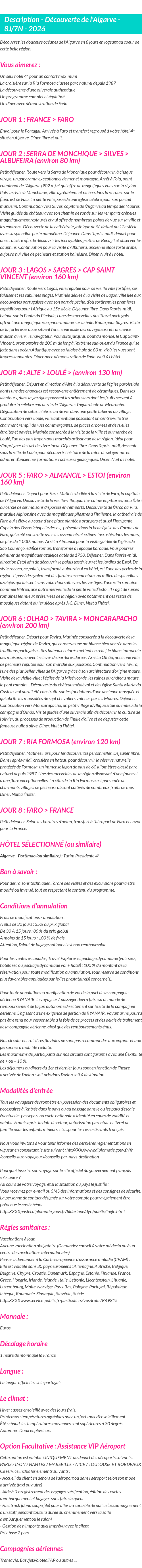 Détails du séjour