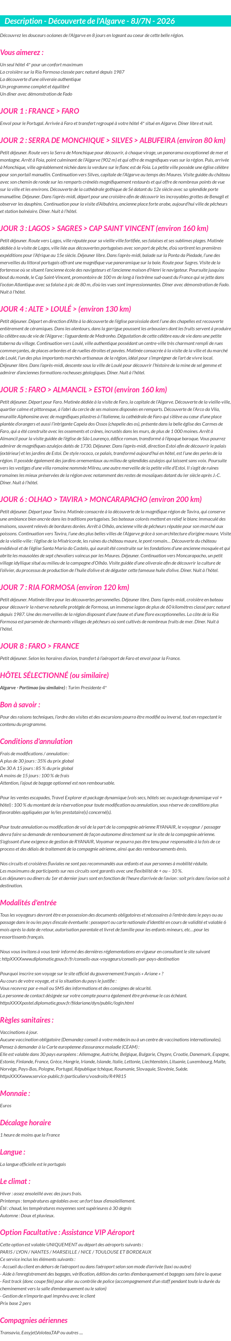 Détails du séjour