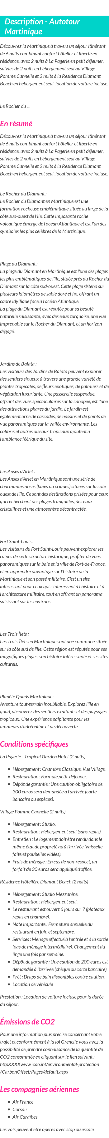 Détails du séjour