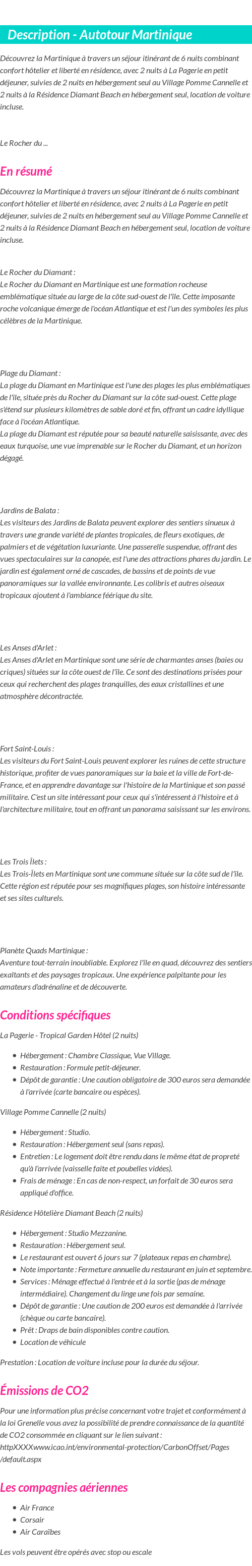 Détails du séjour