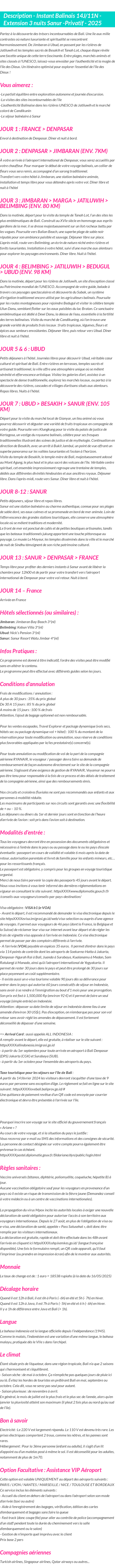 Détails du séjour