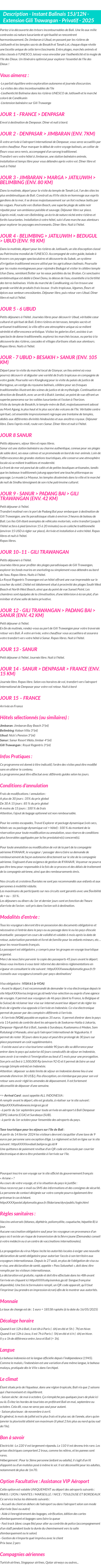 Détails du séjour