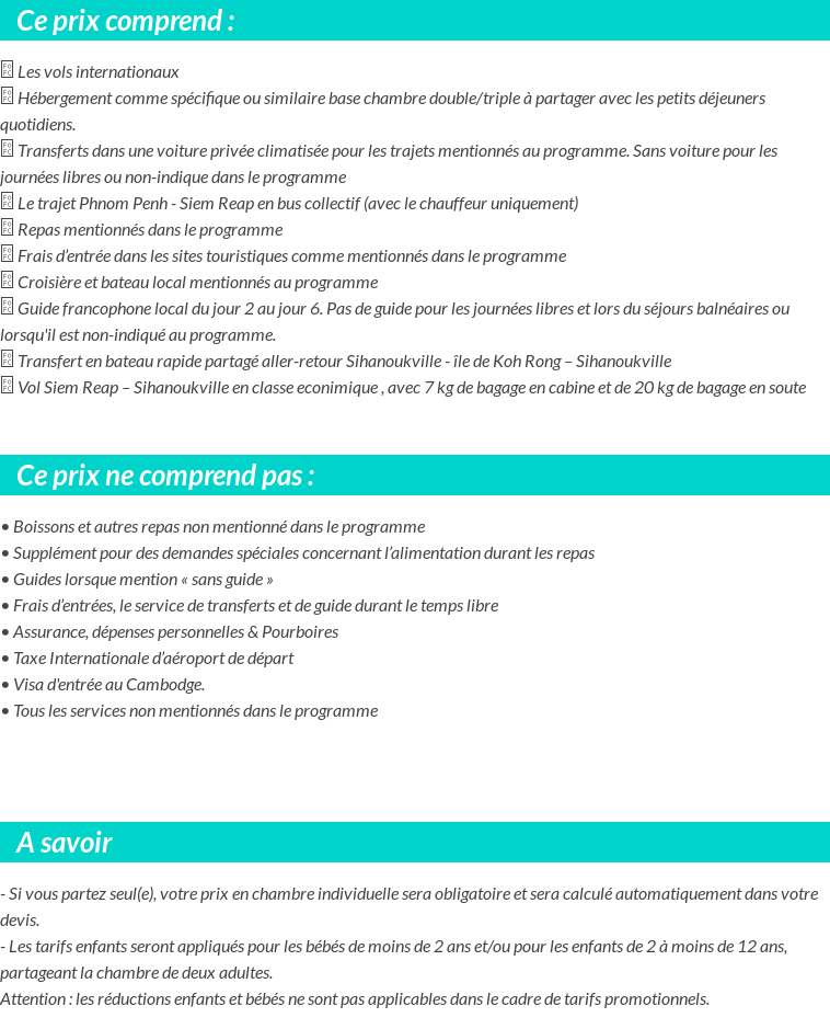 Conditions tarifaires