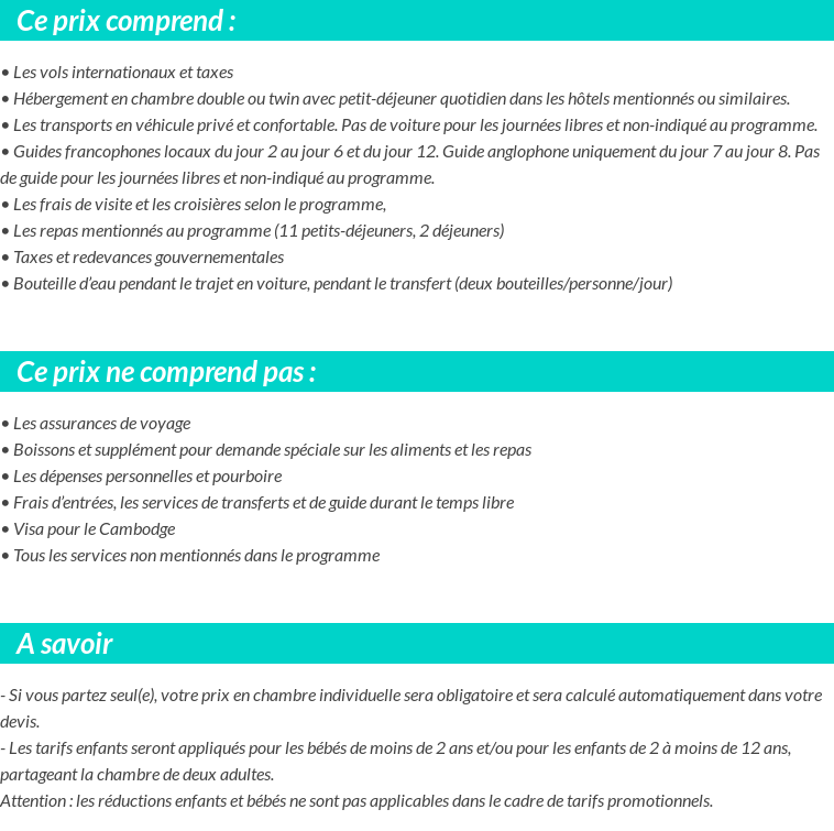 Conditions tarifaires