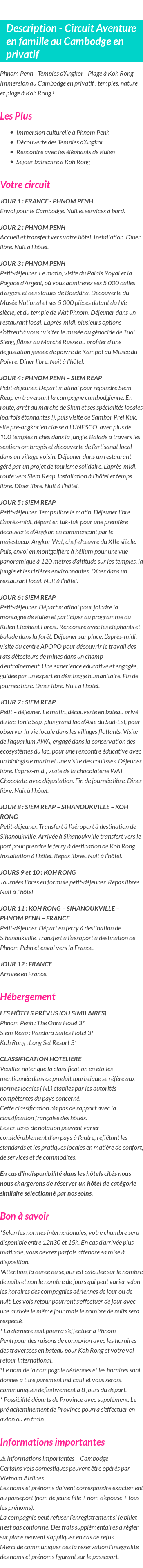 Détails du séjour